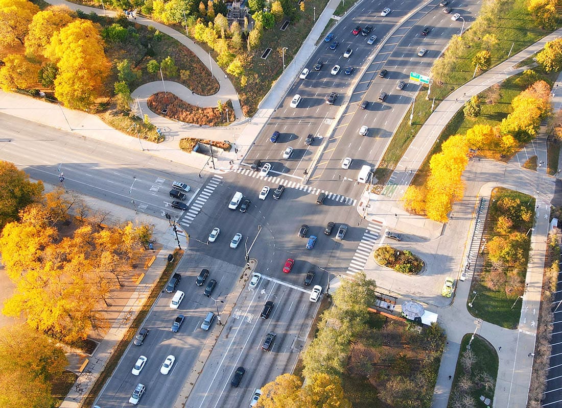Mount Prospect, IL - Aerial view of a busy road with vehicles